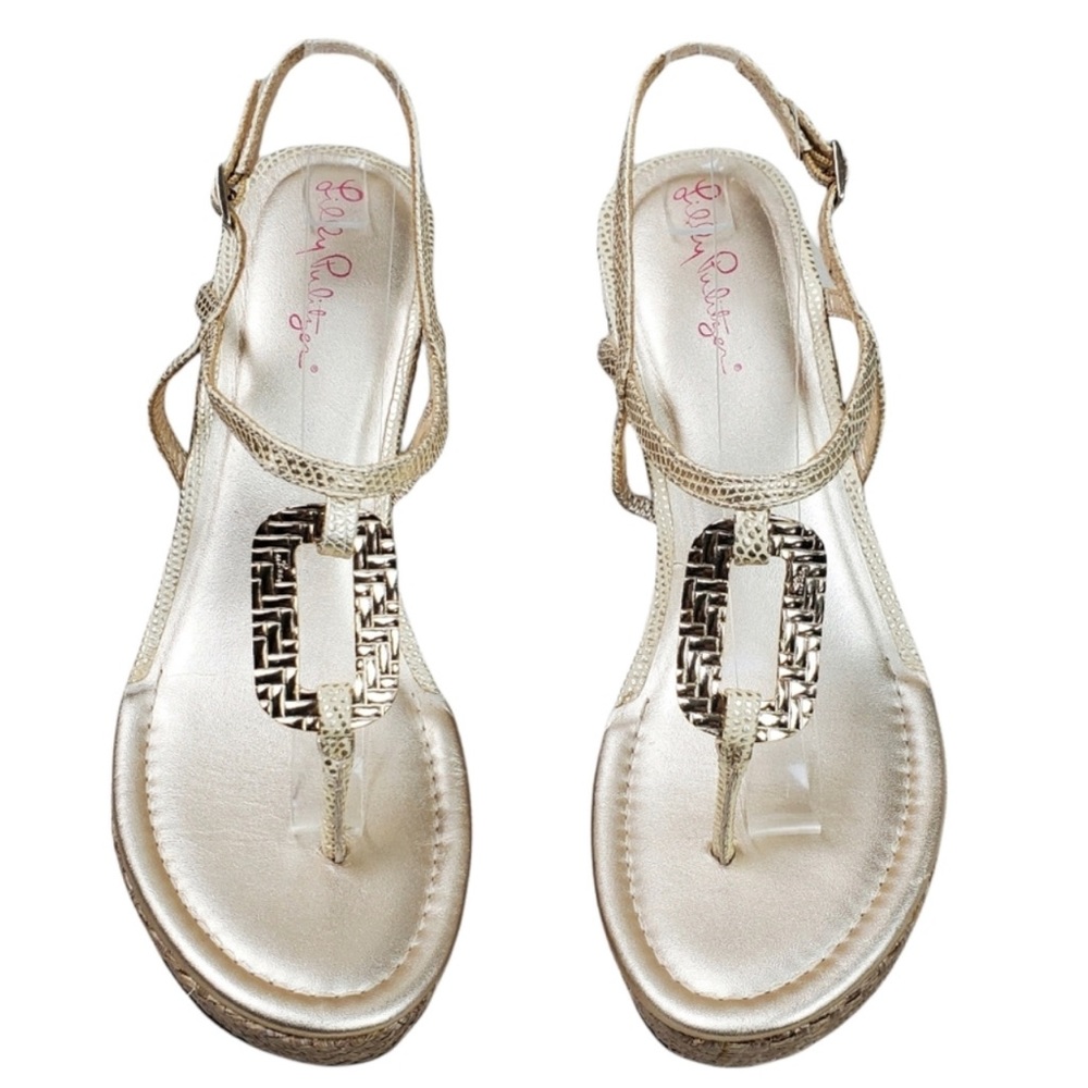 🥂LILLY PULITZER Good As Gold Metallic Wedge Platform Sandals 7.5M🥂